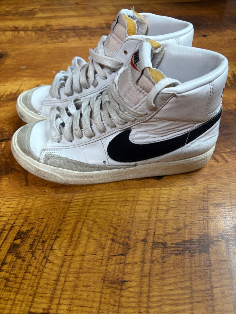 Nike High-Top Sneakers White with Black Swoosh and Gray Suede Accents